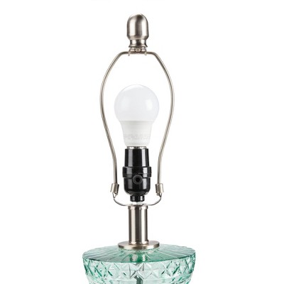 Aqua Blue Textured Glass Table Lamp with White Shade