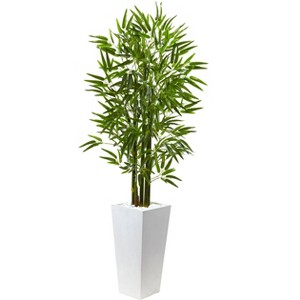 Nearly Natural Bamboo Tree with White Planter, UV Resistant (Indoor/Outdoor) - 1 of 4