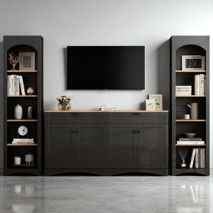 3-Piece Farmhouse Entertainment Center with Storage Cabinet for TVs Up to 70, Mid-Century TV Stand with Bookshelf and Sideboard - 1 of 4