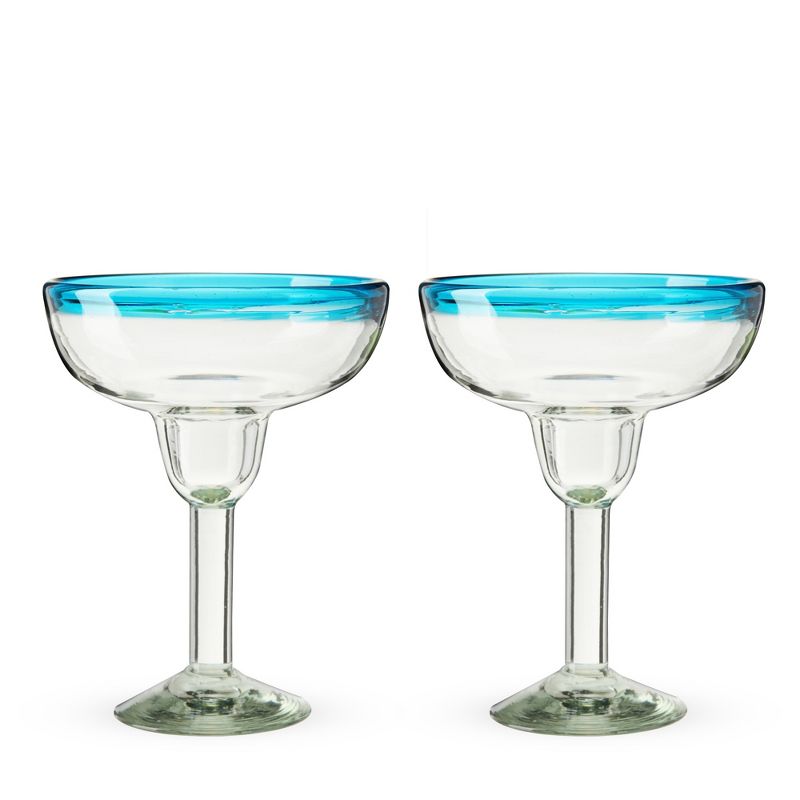 Twine Segunda Vida Primavera Stemmed Margarita Glasses - Blue Rim Margarita Glass Set Made in Mexico - 100% Recycled Glass 10oz Set of 2, 6 of 9