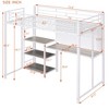 Twin Size Loft Bed with Desk and Whiteboard, Metal Loft Bed with 3 Shelves and Ladder, White - 4 of 4
