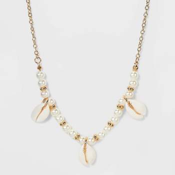Simulated Pearl and Cowrie Shell Beaded Necklace - Wild Fable™ Ivory