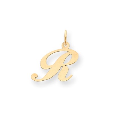 Black Bow Jewelry 14k Yellow Gold, Ella Collection, LG Fancy Script Initial Pendant A-W