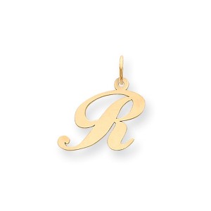 Black Bow Jewelry 14k Yellow Gold, Ella Collection, LG Fancy Script Initial Pendant A-W - 1 of 4