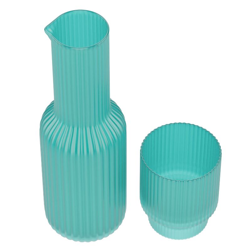 American Atelier Bedside Water Night Set 30 oz Carafe with Tumbler Glass, Ribbed Pitcher - Aqua Blue, 3 of 7
