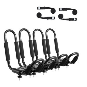VEVOR Kayak Roof Rack 2 Pairs J-Bar, Soft Roof Rack, Top Mount Tie Down, Carrier for kayak, Surf Board, Canoe, SUP, Ski Board, Mount on Car, Black - 1 of 4