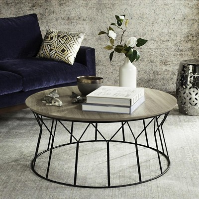 Transitional 35'' Round Beige Wood & Metal Coffee Table