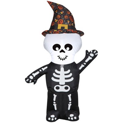 Gemmy Airblown Inflatable Skeleton w/Witch Hat , 4 ft Tall, Multi