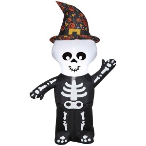 Gemmy Airblown Inflatable Skeleton w/Witch Hat , 4 ft Tall, Multi - 1 of 4