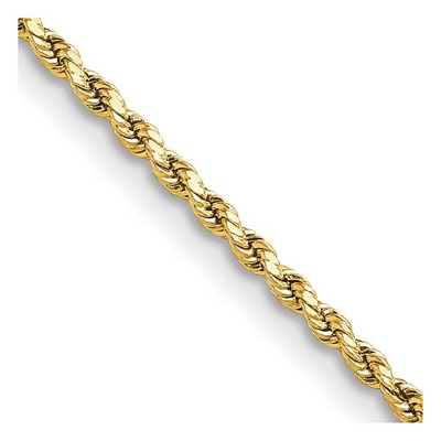 Black Bow Jewelry 2mm 14K Yellow Gold Diamond Cut Hollow Rope Chain Necklace