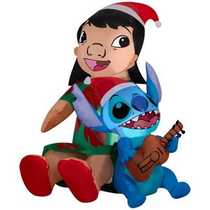 Gemmy Christmas Inflatable Lilo and Stitch in Santa Hats, 4 ft Tall, Multi - 1 of 3
