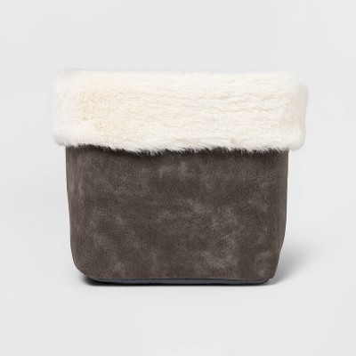  Faux Suede Basket with Fur Trim Gray - Threshold™ 