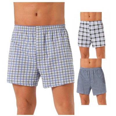 INSPIRE CHIC Men's 3 Pack Classic Plaid Pattern Boxer Shorts Underwear