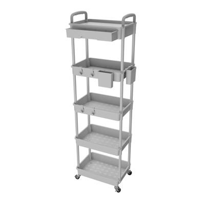 YIGII 5 Tier Rolling Utility Cart with Drawer,REBECAT Utility Cart Made of Multifunctional Storage Organizer Tool for Kitchen,Bathroom,Living Room