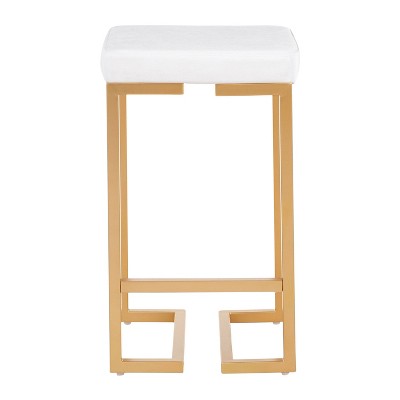Set of 2 White Velvet and Gold Metal Counter Stools