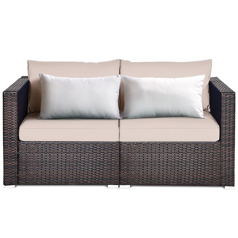 Tangkula 2-Piece Patio Wicker Corner Sofa Set Rattan Loveseat with Removable Cushions, 5 of 8