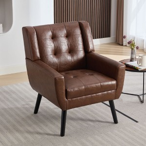CENGHU Leather Material Ergonomics Accent Chair, Modern Upholstered Living Room Chair With Black Legs, for Indoor Home - 1 of 4