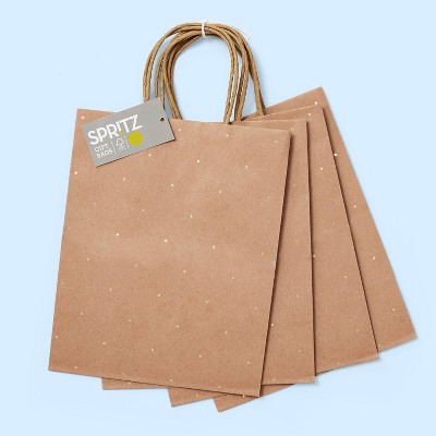 4ct Small Foil Dotted Gift Bag Brown - Spritz™
