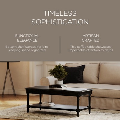 Antiqued Black Traditional Rectangular Wooden Coffee Table with Shelf