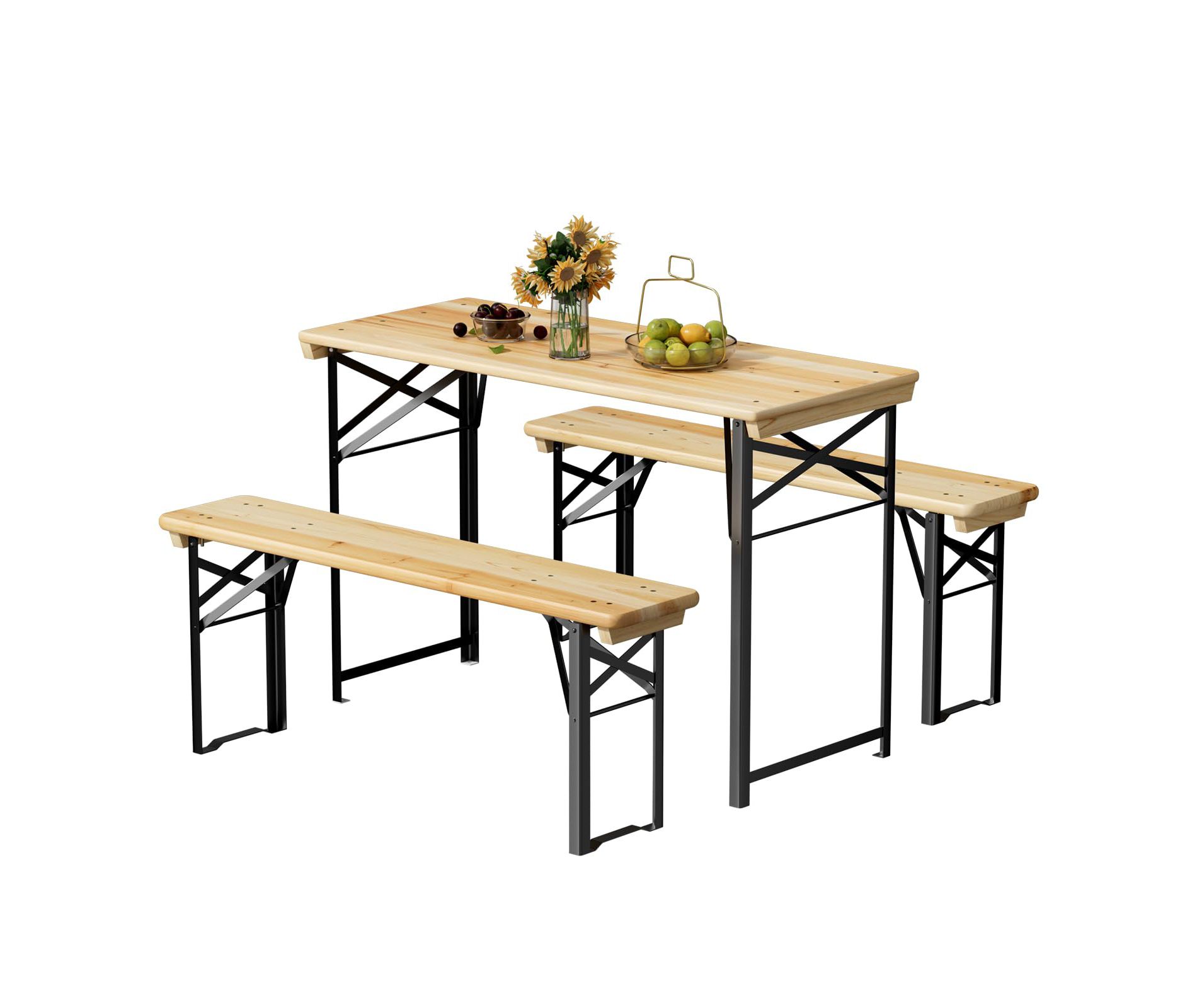 VINGLI 45 Inch Folding Picnic Tables with Benches Set, Weather-Resistant Wooden Beer Garden Table Bench