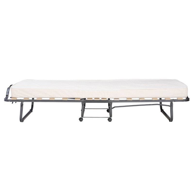 Twin Luxor Transitional Folding Bed with Mattress in Natural Fabric Cover with Wheels - Linon, 4 of 15