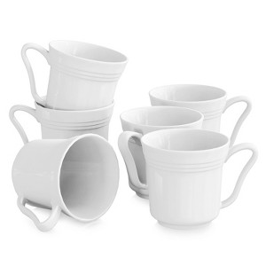 vancasso6 Pieces White, Poreclain Cups, With Handles, 390ml, 13oz- Service For 6 People - 1 of 4