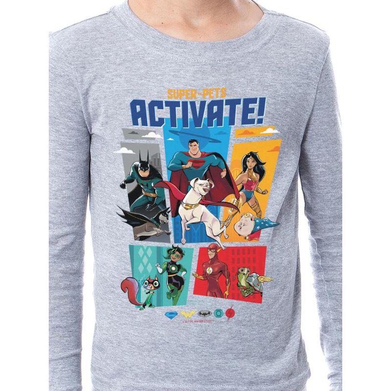 DC League of Super-Pets Unisex Boys Girls Comic Activate! Sleep Pajama Set Grey, 2 of 5