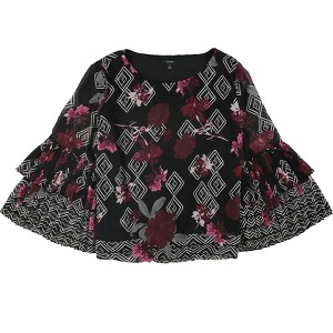 Alfani Womens Pleated Bell Sleeve Floral Pullover Blouse - 1 of 1