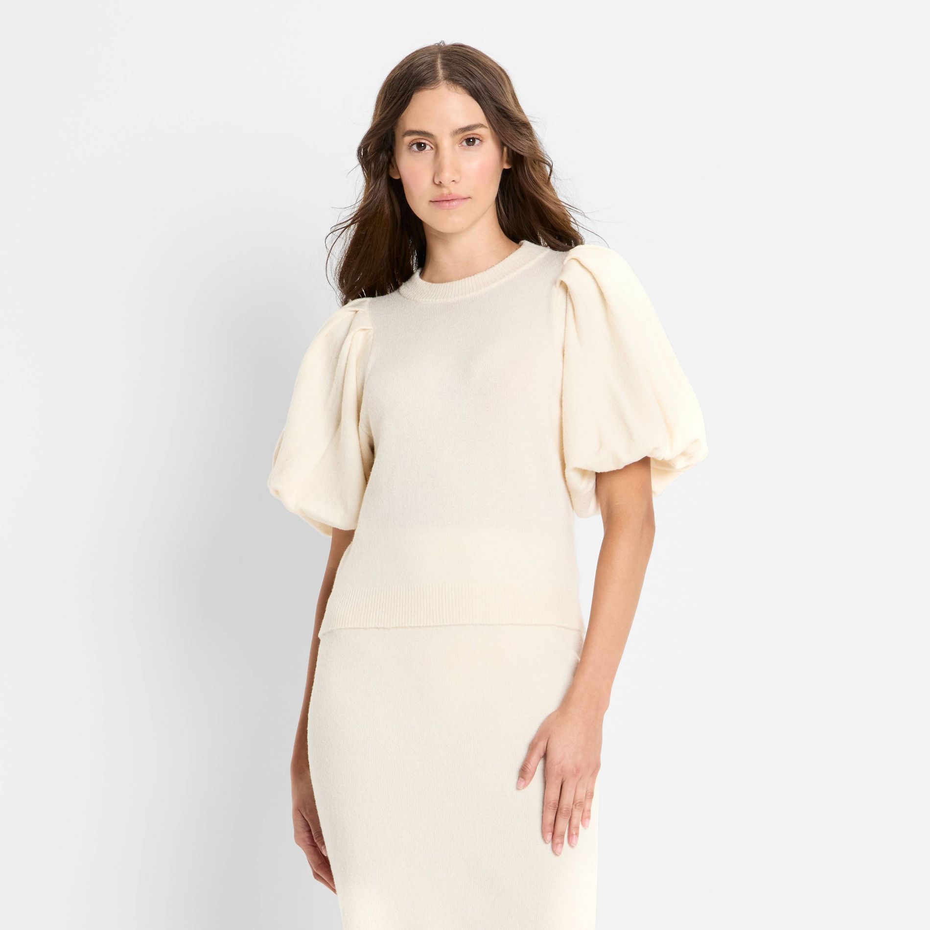 Women's Balloon Short Sleeve Textured Sweater - Future Collective