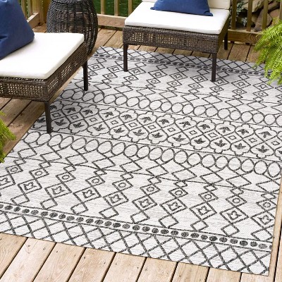 Kafel Ivory and Black Geometric Bohemian Indoor/Outdoor Rug