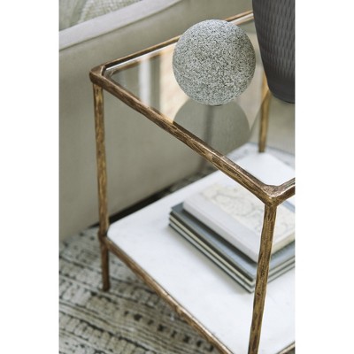 Ryandale 21" Square Antique Brass Accent Table with Glass Top
