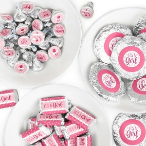 Big Dot of Happiness It's A Girl - Mini Candy Bar Wrappers, Round Candy Stickers & Circle Stickers - Pink Baby Shower Candy Favor Sticker Kit -304 Pcs - 1 of 4