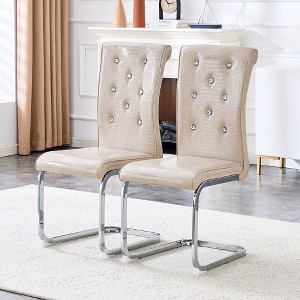 KTMBDW Modern Dining Chairs, Upholstered Kitchen Chairs with Crystal Buckle Design, Faux Leather for Living Room Lounge - 1 of 4