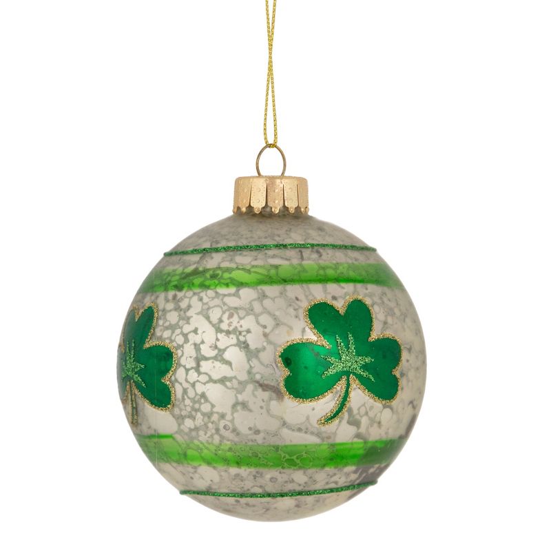 Northlight 3" Mercury Glass Green Shamrock Irish Christmas Ornament, 1 of 5