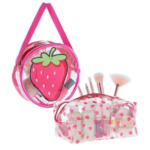Glamlily Set of 2 Strawberry Makeup Bag for Face Powder, Mascara, Lipgloss, Clear Travel Bags for Toiletries (2 Designs) - 1 of 4