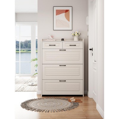 Shoe Cabinet With 3 Flip-Drawers & 2 Drawers, Narrow Shoe Storage Cabinet For Entryway, Freestanding Hidden Shoe Organizer