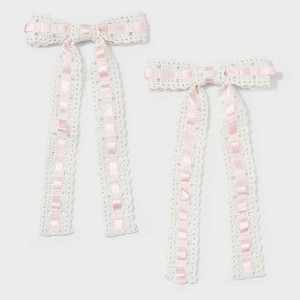 Ribbon Bow Pelican Hair Clip Set 2pc - Wild Fable™ White/Light Pink - 1 of 3