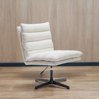 CAVINAS 360° Swivel Teddy Fabric Accent Chair,Adjustable Armless Lounge Chair with Metal Legs for Living Room,Bedroom