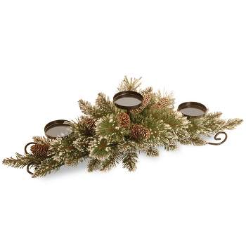 30" Glittery Bristle Pine Centerpiece Candle Holder - National Tree Company