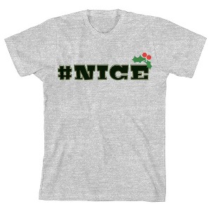Santa's Favorite Hashtag Nice Crew Neck Short Sleeve Athletic Heather Unisex Youth T-shirt - 1 of 2