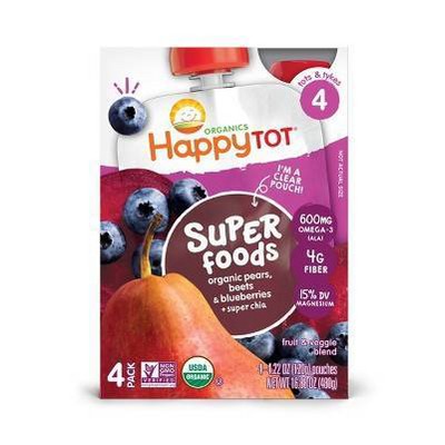 HappyTot Super Foods 4pk Organic Pears Beets Blueberries with Super Chia Baby Food Pouches - 4pk/16.88oz