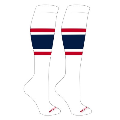 MK Socks Striped OTC Baseball, Softball, Football Socks (B) White, Red, Navy