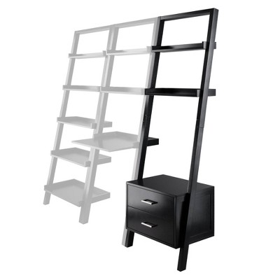 Bellamy Sleek Black Wood Leaning Ladder Bookcase with Storage