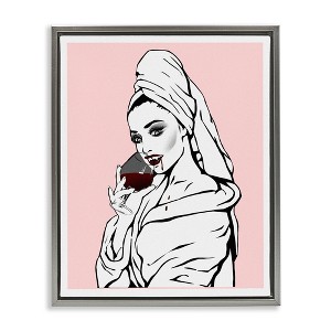Stupell Industries Pink Vampire Fashionista Drinking Wine Black Framed Floater Canvas Wall Art - 1 of 4