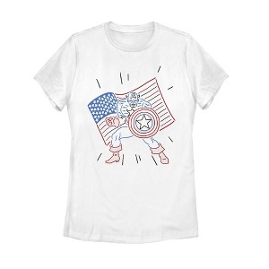 Women's Marvel Fourth of July  Cartoon Captain America T-Shirt - 1 of 4