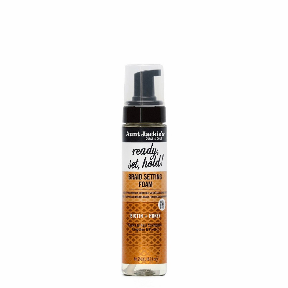 Photos - Hair Styling Product Aunt Jackie's Curls & Coils Biotin + Honey Ready, Set, Hold Braid Setting Foam with Extra Firm Hold - 8.5 fl oz