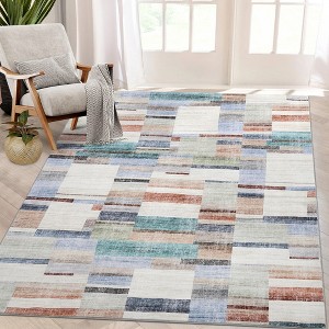Washable Geometric Rug Non-Slip Modern Abstract Rug Boho Accent Rug - 1 of 4