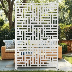 TUYOHW Metal Privacy Screen Outdoor, Decorative Privacy Panels, Freestanding Privacy Screen for Patio, Garden, Pool (White Square) - 1 of 4
