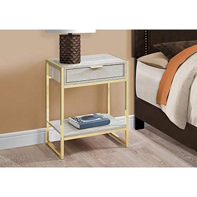 Beige Marble and Gold Rectangular End Table with Storage