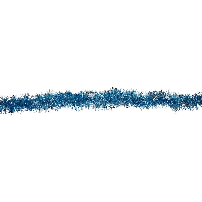 Northlight 12' x 3" Sky Blue and Silver Snowflakes Christmas Tinsel Garland - Unlit, 5 of 7